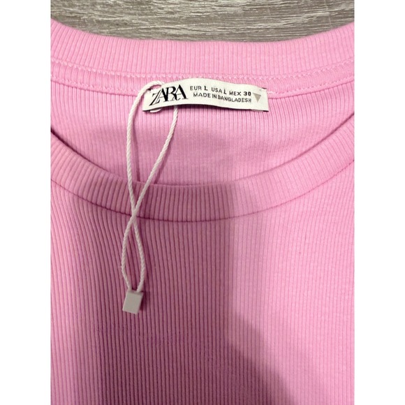 NWOT Zara Women's L Pink Ribbed Ruffle Sleeve Top Fitted Knit Shirt - Picture 8 of 9